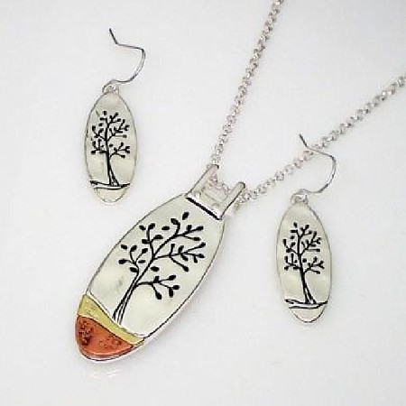 Oval Tree of Life Set with Copper Accent - Click Image to Close